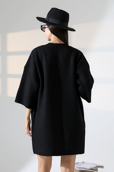 ALCHON V-Neck Ribbed Selanchik Knitted Double Pocket Half 3/4 Sleeve Midi Length Winter Knitwear Cardigan