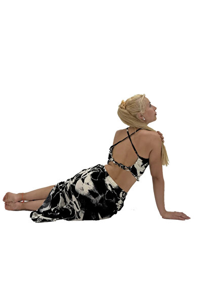 haha Black and White Patterned Skirt for Women - Crop Suit