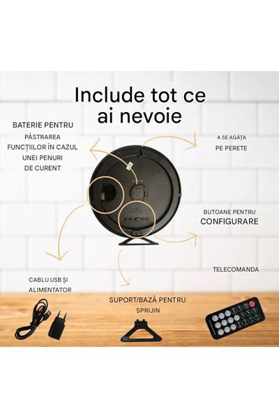 BLA BLA FOAM Digital Wall/Table Clock with Remote, Thermometer Function, Calendar, Dual Alarm, Adjustable Brightn