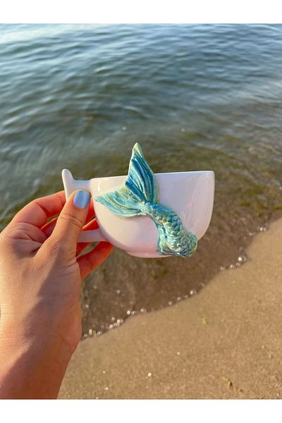 MeGgDecor Handmade Mermaid Ceramic Mug – 300ml Original Embossed Design