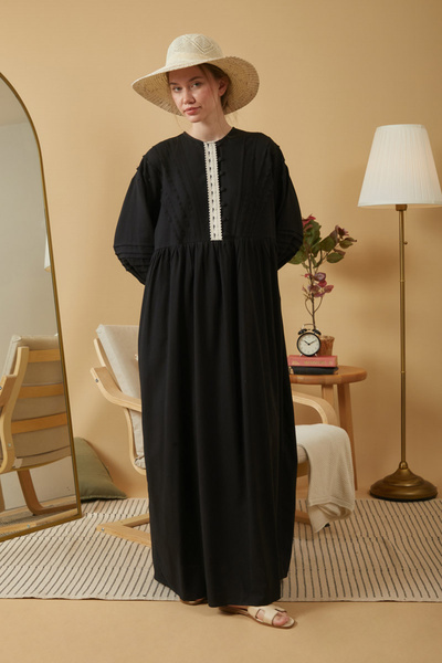 ZÜLAYS Dantelli Nervür Detaylı Elbise Siyah