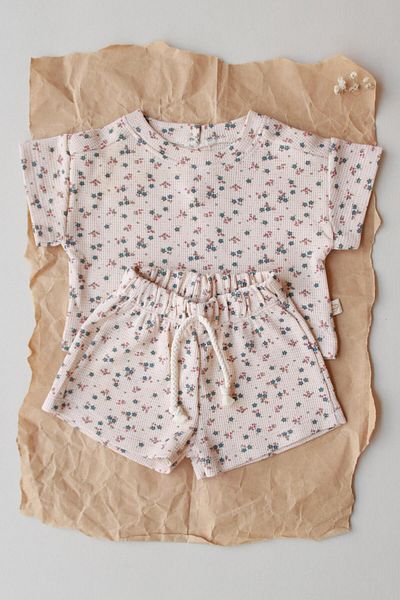 Oh La La Koala For Little Ones Colorful Floral Printed Waffle Shorts Set