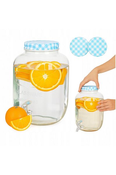 Excellent Houseware Borcan dozator limonadă, albastru, sticlă, 4 litri