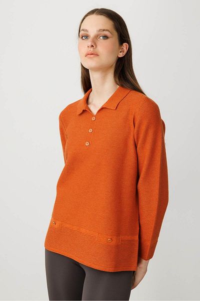 Desen Triko Women's Polo Neck Blouse Orange