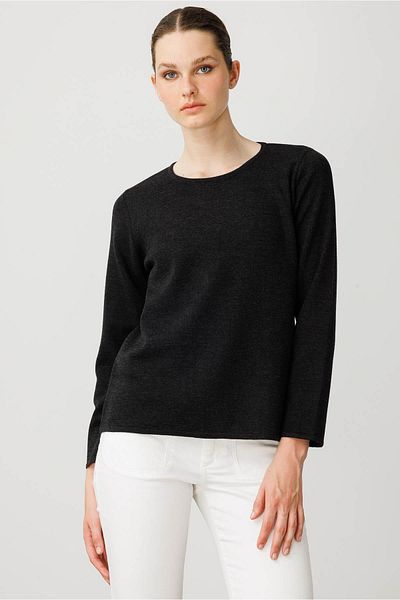 Desen Triko Women's Crew Neck Long Sleeve Basic Wool Blouse K.Smoked