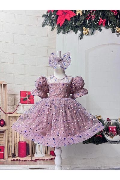 Nissa Dusty Rose Girl's Stone Evening Dress
