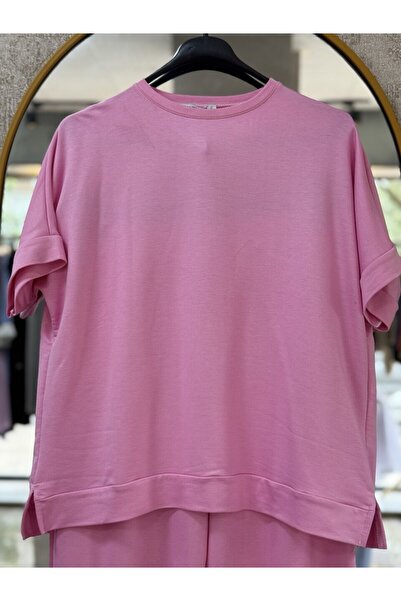 FA Butiq Women's Pique Wide Leg Short Sleeve Pink Tracksuit Set