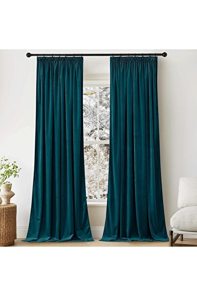 PONY DANCE Set 2 opaque curtains, petrol blue, with header tape, for bedroom or living room, 132X259