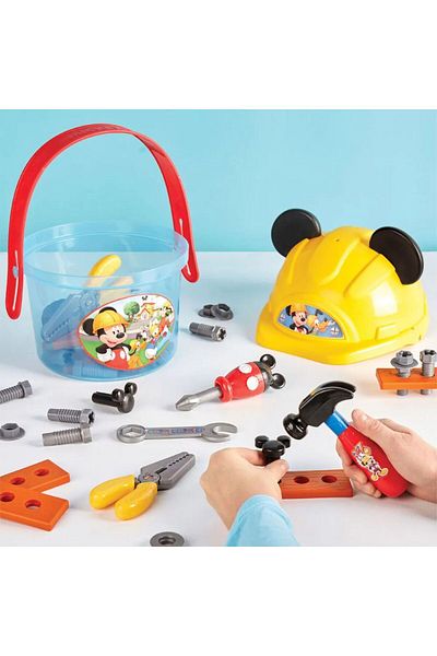 OEM Bucket with tools and Disney Junior Mickey Mouse helmet 29 pieces