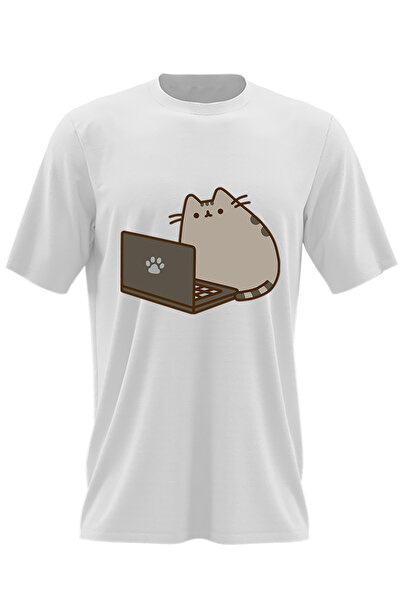 OEM Мъжка тениска Pusheen Cat Laptop Meow Cat Pussy Cute