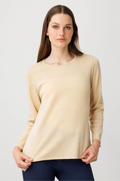 Desen Triko Women's Crew Neck Long Sleeve Basic Wool Blouse O.Beige