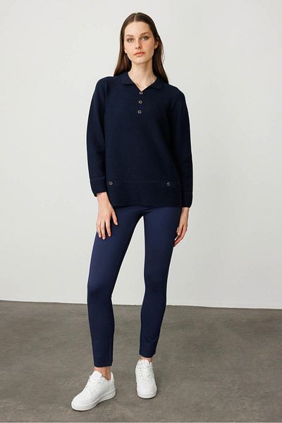 Desen Triko Women's Polo Neck Blouse K.Navy Blue