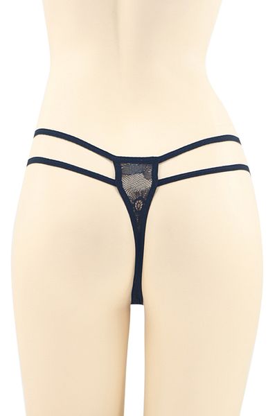 OEM Sexy thong panties with contrasting lace inserts and decorative rhinestone details, DZK-2162