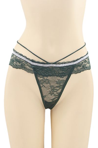 OEM Sexy thong panties for women with contrasting lace and shiny band, DZK-2173