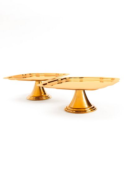 NEWTREND Züccaciye Luxury 2-Piece Daisy Gold Footed Cake, Cake, Cookie, Dessert, Treat, Dowry Presentation Serving Stand