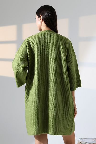 ALCHON V-Neck Ribbed Selanchik Knitted Double Pocket Half 3/4 Sleeve Midi Length Winter Knitwear Cardigan