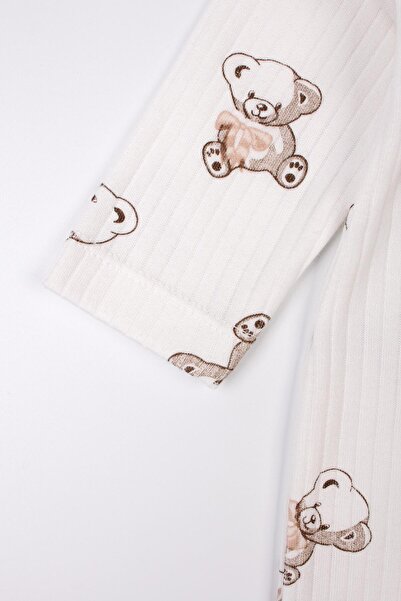 Mini Ropa Newborn Booties Jumpsuit Teddy Bear Printed Snap Fastener Baby Romper