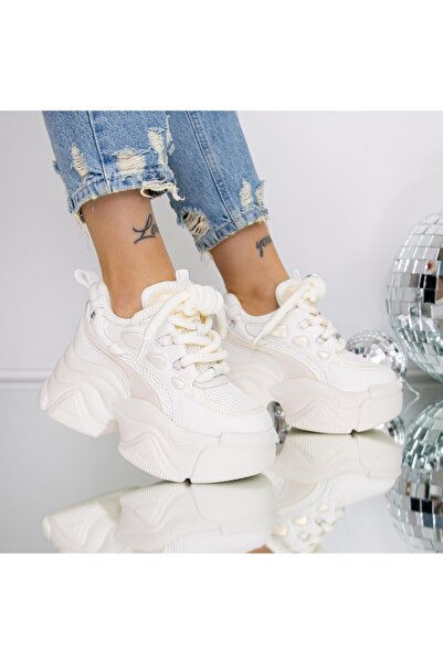 mei Дамски маратонки на платформа 3SJN61 Бежово-бели