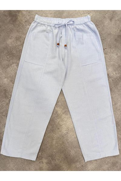 Maldia Shop Women's Elastic Waist Aegean Baby Blue Oversize Linen Trousers