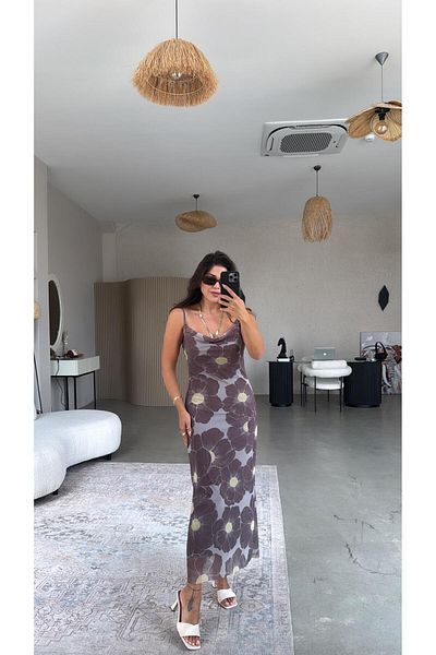 Buket Teke Brown Yellow Floral Degaje Dress