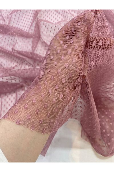 Yiğit Kumaş Dusty Rose Polka Dot Tulle Fabric