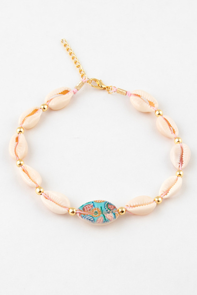 Sortie Aksesuar Leaf Patterned Seashell Figured Seashell Drawstring Anklet