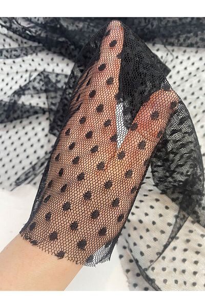 Yiğit Kumaş Black Polka Dot Tulle Fabric