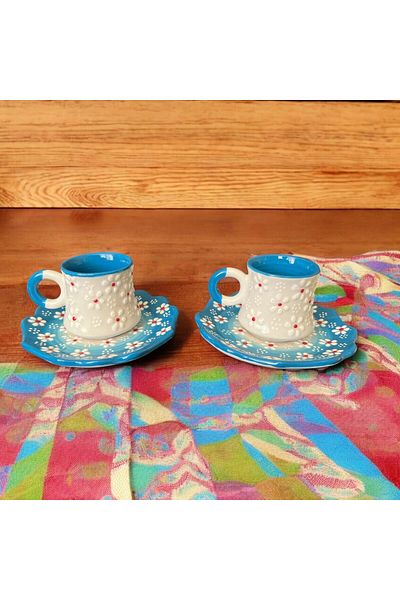 WPAWZ Handmade Embossed Flower Patterned Cup Set for 2 People