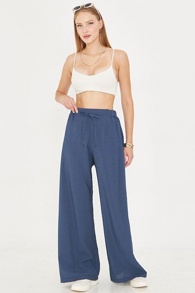 armonika Women's Dark Blue Elastic Waist Pocket Tie Detail Loose Trousers Arm-25Y001077