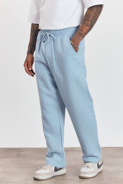 Weyeze Elastic Waist Lace-Up Loose Cut Trousers Ag-Y23113Lns