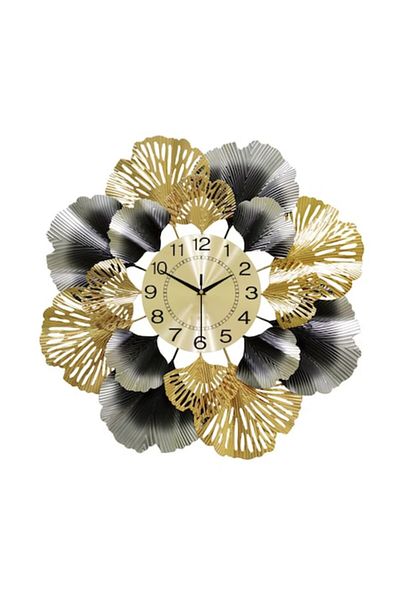 BLA BLA FOAM Wall Clock with Floral Ginkgo Leaves, Luxury, Metal 65x65 cm