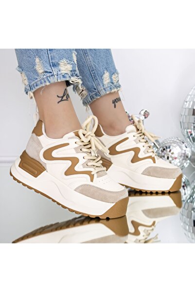 mei Pantofi Sport dama cu Platforma 3SJN62 Cafea-Bej