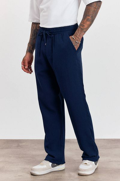 Weyeze Elastic Waist Lace-Up Loose Cut Trousers Ag-Y23113Lns