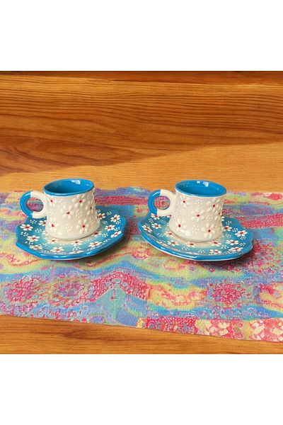 WPAWZ Handmade Embossed Flower Patterned Cup Set for 2 People