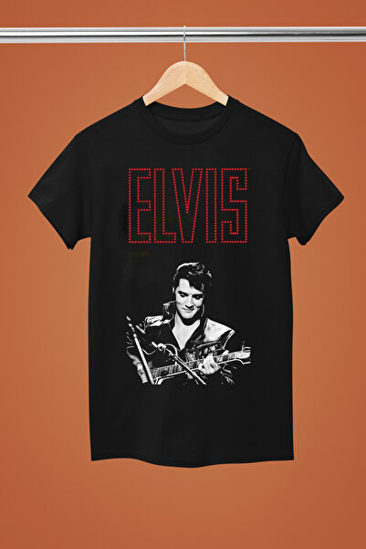 MAGORS تيشيرت روك من القطن بأكمام قصيرة ومطبوع من ELVIS PRESLEY