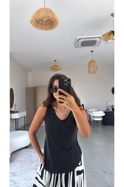 Buket Teke Black Slim Modal V-Neck Undershirt