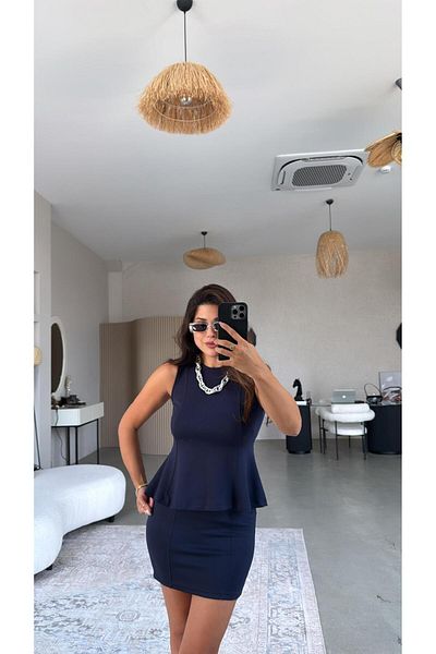 Buket Teke Navy Blue Modal Mini Skirt Blouse Set