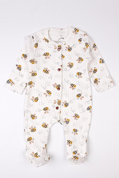 Mini Ropa Newborn Booties Jumpsuit Bee Printed Snap Fastener Baby Romper