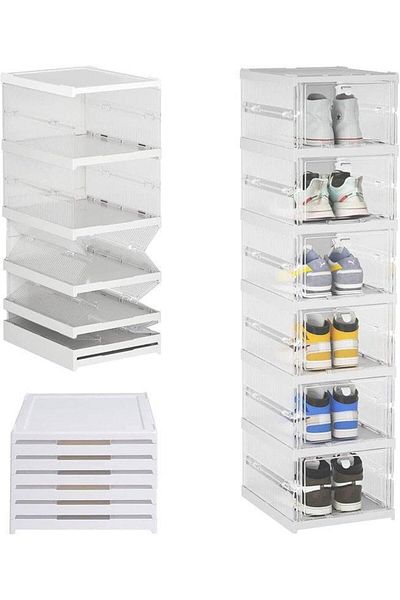 Dexia Shoe organizer with 6 folding drawers, durable plastic, H105 cm