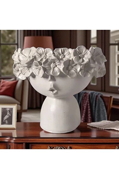 Trend KenT El Yapımı Dekoratif Çiçeklik Beton Vazo Çiçekli Kız Beton Saksı Bo...