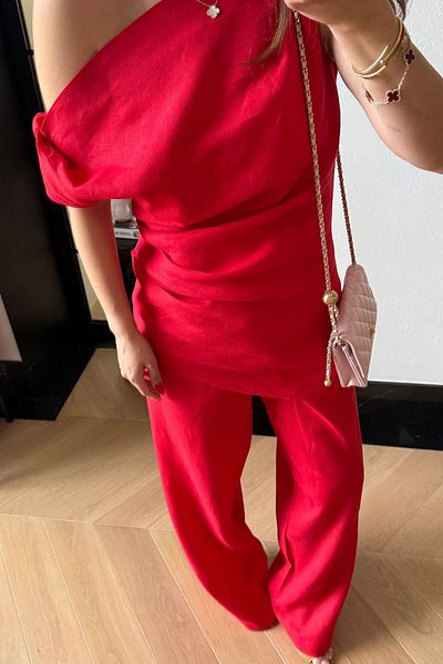 My Blog Red Estela Blouse Trousers Suit - 905200