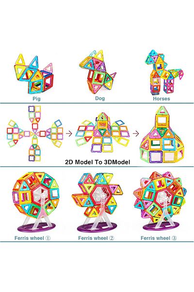 Saharaz 191 Piece Set Magnetic Tiles Building Blocks, Educational Kit,Develop Shape Recognition Abilities