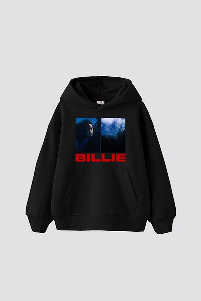 Sekizbiraltı Billie Eilish Baskılı Oversize Unisex Μαύρο Hoodie
