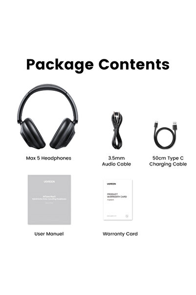Ugreen Słuchawki bezprzewodowe HiTune Max5 nauszne z hybrydową redukcją szumów ANC czarne
