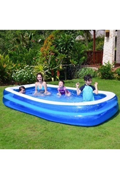 ZanaCasei Inflatable rectangular children's pool 201 x 150 x 51 cm - White/Blue, Resistant Vinyl