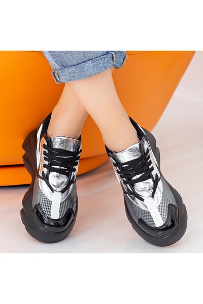 Sport Fashion Γυναικεία Αθλητικά Παπούτσια με Πλατφόρμα 191 PSDP Μαύρο-Ασημί ...