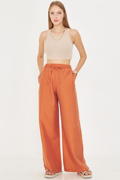 armonika Women's Orange Elastic Waist Pocketed Loose Trousers with Tie Detail Arm-25Y001077