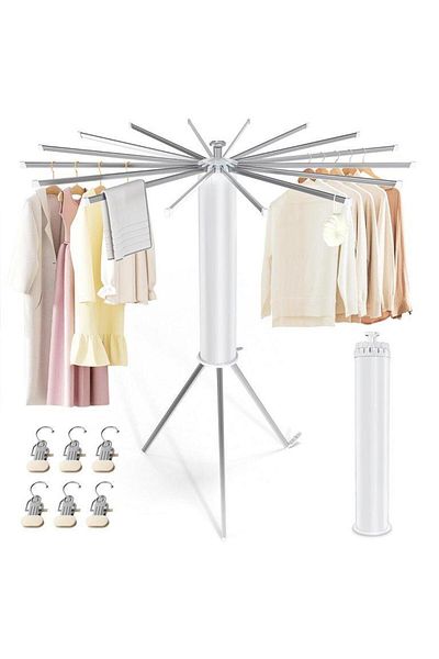 Dexia HOMIER clothes dryer with 4 legs and 20 clips, foldable, aluminum, white/gray