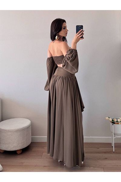 LOCH BUTİK Women's Gathered Brown Buckle Skirt Suit