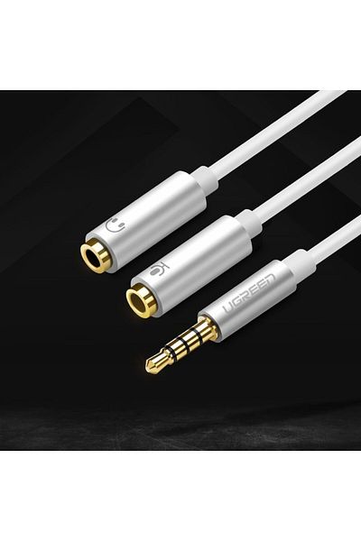 Ugreen Rozdzielacz słuchawkowy 3.5mm mini jack AUX + mikrofon stereo 20cm srebrny